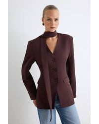 WOVCOR - Fitted Scarf Neck Long Sleeve Blazer Jacket - Lyst