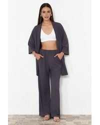 WOVCOR - Two-Piece Kimono Set – Relaxed Fit Knit Top & Wide-Leg Pants - Lyst