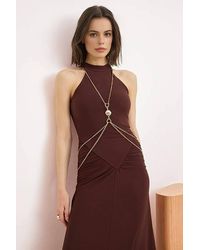 WOVCOR - Halterneck Ruched Midi Dress W/ Chain Hardware Detail - Lyst