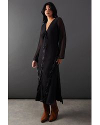 Warehouse - Chiffon Lace Up Panelling Midi Dress - Lyst