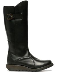 Infinity Leather - Fly London Mol 2 Leather Wedge Heel Knee High Zip-Up Boots - Lyst