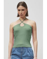 Enorsia - Halter Neck Ribbed Cami Vest Top - Lyst