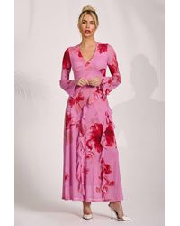Jolie Moi - Long Sleeve Ruffle Mesh Maxi Dress - Lyst