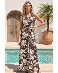 Roman - Leaf Twist Front Maxi Dress - Lyst