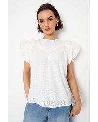 Oasis - Broderie Lace Trim Ruffle Sleeve Top - Lyst