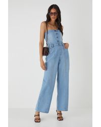 MissPap - Denim Button Front Bandeau Jumpsuit - Lyst