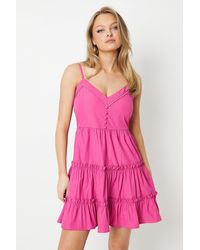 Oasis - Button Down Tiered Strappy Mini Dress - Lyst