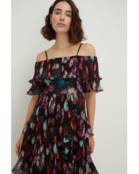 Oasis - Painted Floral Bardot Organza Tiered Dress - Lyst