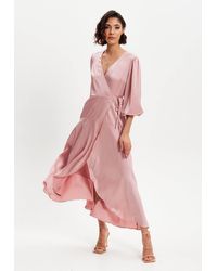 Liquorish - Midi Wrap Dress W/ Short Puff Sleeves - Lyst