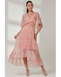 Jolie Moi - Frill V-Neck Chiffon Maxi Dress - Lyst