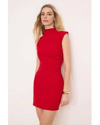 WOVCOR - High Neck Sleeveless Mini Bodycon Dress W/ Draped Waist Detail - Lyst