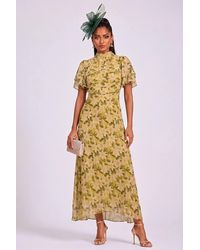 Jolie Moi - High Neck Angel Sleeve Chiffon Maxi Dress - Lyst