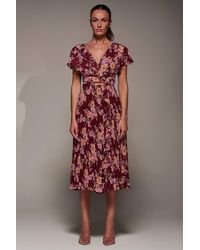Jolie Moi - Printed Ruffle Detail Pleated Chiffon Midi Dress - Lyst