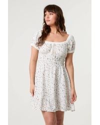Blue Vanilla - Shirred Waist Multi Short Sleeve Slip On Bardot Mini Dress - Lyst