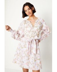 Oasis - Soft Floral Button Down Belted Mini Dress - Lyst