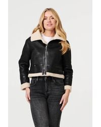 Izabel London - Faux Suede Teddy-Lined Cropped Jacket - Lyst