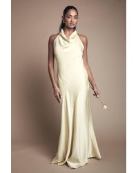 Oasis - Cowl Halterneck Satin Maxi Bridesmaid Dress - Lyst