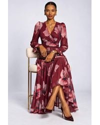 Jolie Moi - Long Sleeve V Neck Mesh Maxi Dress - Lyst