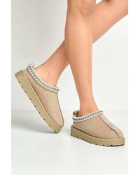Miss Diva - Koona Faux Fur Lining Knit Pattern Detail Flatform Slippers Flats - Lyst