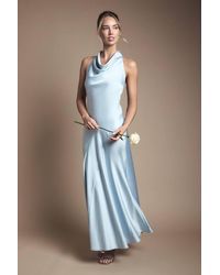 Oasis - Cowl Halterneck Satin Maxi Bridesmaid Dress - Lyst