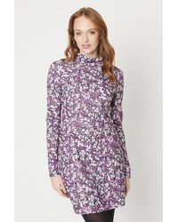 Oasis - Floral Roll Neck Long Sleeve Jersey Mini Dress - Lyst