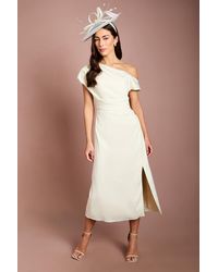Coast - Off Shoulder Satin Side Tie Midi Dress - Lyst