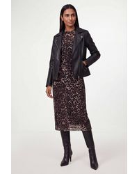Wallis - Leopard Mesh High Neck Midi Dress - Lyst