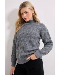 Dorothy Perkins - Twisted Cable Funnel Longline Sweater - Lyst