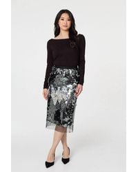 Izabel London - Sequin Embellished Mesh Layer Midi Skirt - Lyst