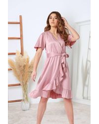 Double Second - Frill Wrap Dress W/ Tea Sleeve - Lyst