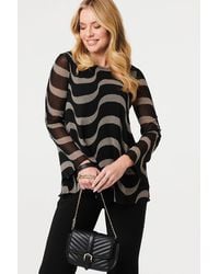 Izabel London - Printed Semi Sheer Layer Long Sleeve Top - Lyst