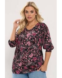 Yours - Floral Balloon Sleeve Top - Lyst