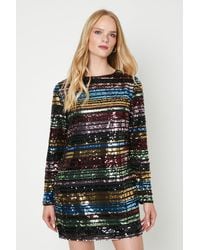 Oasis - Rainbow Stripe Sequin Mini Shift Dress - Lyst