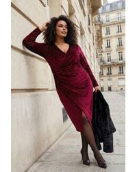 WOVCOR - Embellished Ruched Velvet Midi Wrap Dress W/ Side Split - Lyst