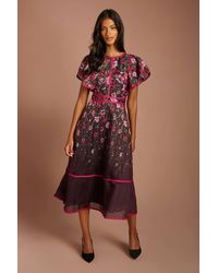 Coast - Petite Placement Print Frill Sleeve Midi Dress - Lyst