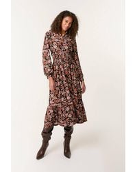 Blue Vanilla - Shirred Waist Long Sleeve Button Up Collar Midi Dress - Lyst