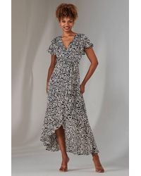 Jolie Moi - Chiffon Print Frill Dip Hem Maxi Dress - Lyst