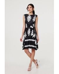 Izabel London - Ikat Print Tie Front Knee Length Dress - Lyst