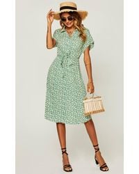 FS Collection - Relaxed Floral Print Button Down Midi Shirt Dress - Lyst