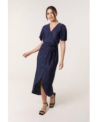 Blue Vanilla - Short Sleeve Belted V-Neck Midi Dress - Lyst