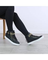 AJVANI - Flat Heel Lace Up Chain Trainers - Lyst