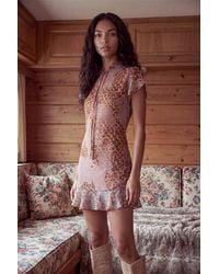 Nasty Gal - Chiffon Patched Leopard Print High Neck Tie Front Fluted Mini Dress - Lyst