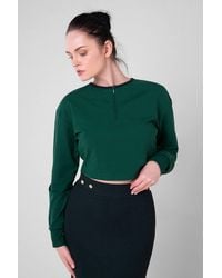 Enorsia - Drop Shoulder Half Zip Crop Top - Lyst