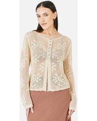 Yumi' - Flower Crochet Button Up Cardigan - Lyst