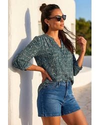 Roman - Abstract Print V-Neck Stretch Shirt Top - Lyst