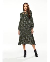 Liquorish - Floral Print Midi Dress W/ Lurex & Neck Detail - Lyst
