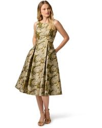 Adrianna Papell - Boat Neck Jacquard Midi Dress - Lyst