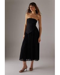 Warehouse - Bandeau Bodice Pleated Chiffon Midi Dress - Lyst