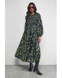 Warehouse - Petite Textured Organza Shirred Midaxi Dress - Lyst