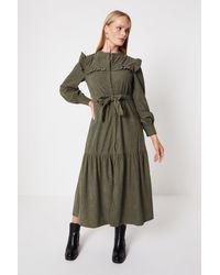 Oasis - Cord Frill Detail Belted Midi Dress - Lyst
